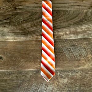 Orange and White Striped Silk Tie with Diagonal Pattern*